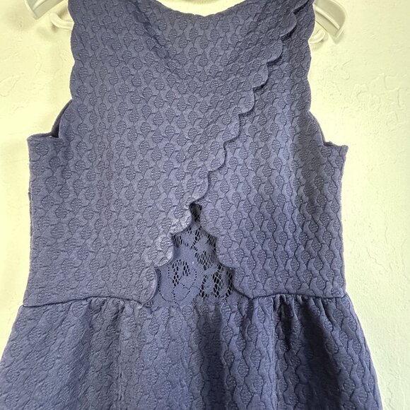 Maeve Womens Navy Blue Textured Sleeveless A-Line Dress Medium Scalloped Back - Picture 3 of 12